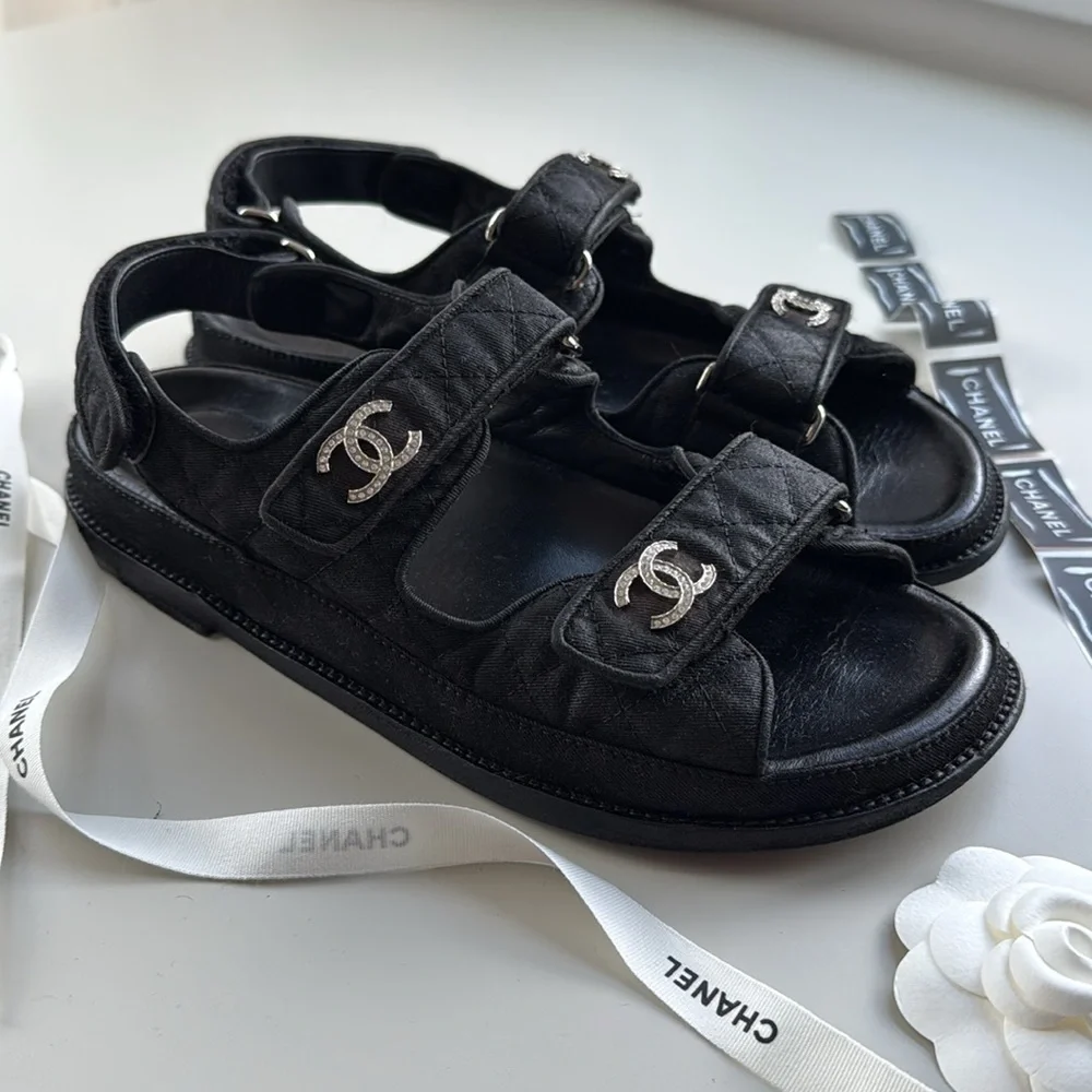 Chanel Quilted Dad Sandals, Black, Size 39.5